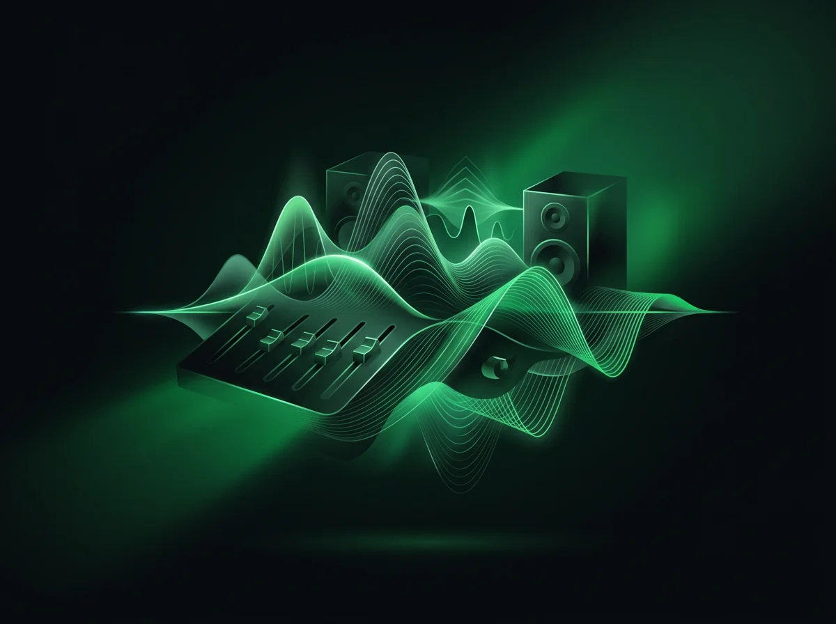 AI music generator feature grid illustration